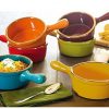 Colorful and durable oven safe stoneware soup bowls with handles