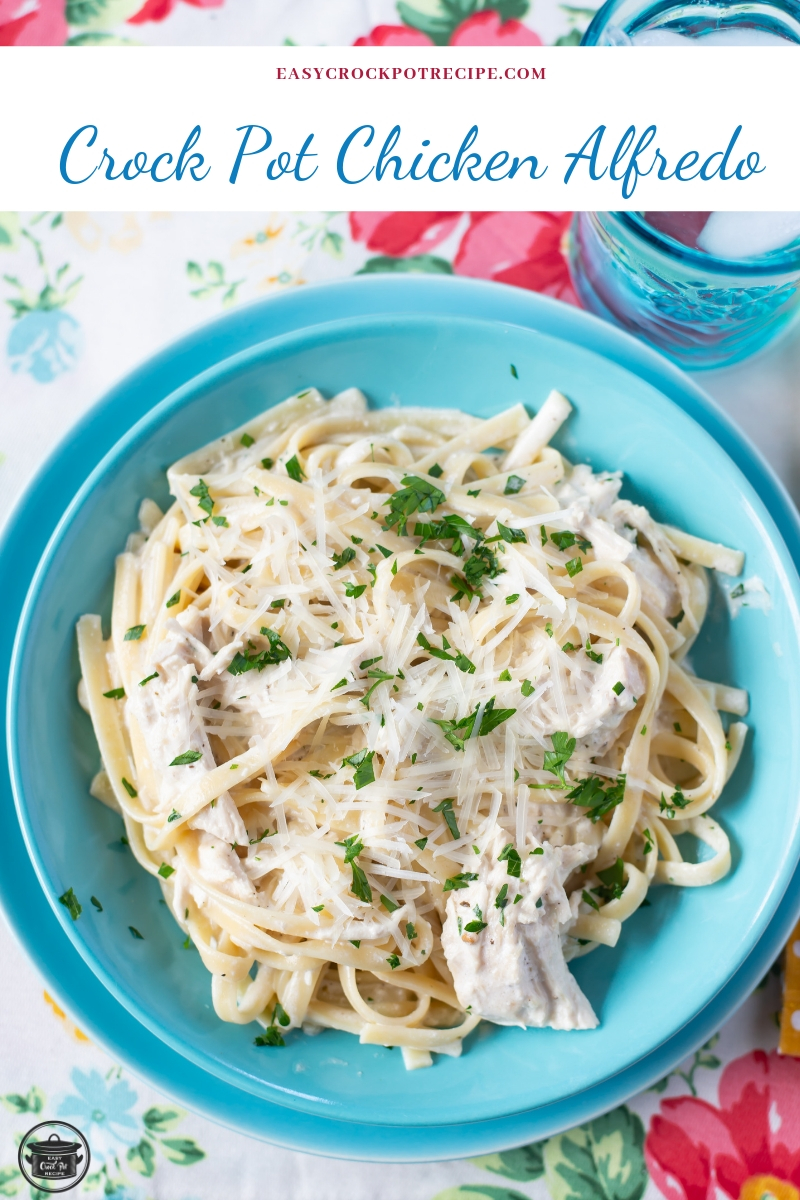 featured image of a bowl filled with Crock Pot Chicken Alfredo recipe