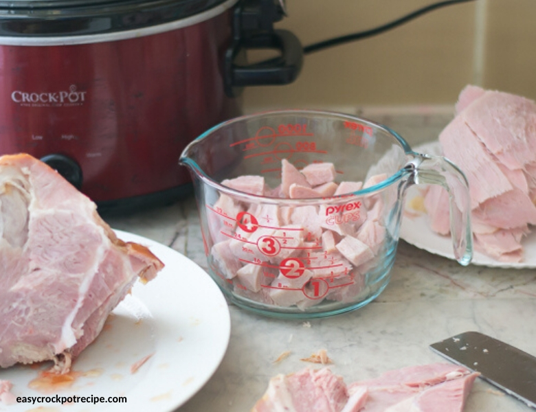 leftover holiday ham that has been cubed for a crock pot soup recipe